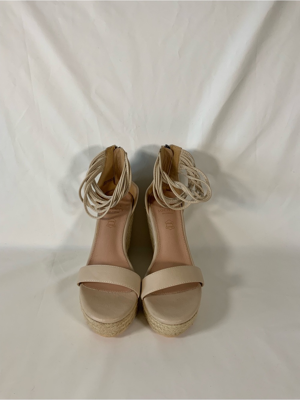Oasis Society Women's Cream Espadrille Wedge Sandals with Ankle Wrap